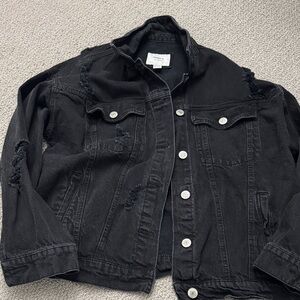 Forever 21 Black Distressed Jean Jacket